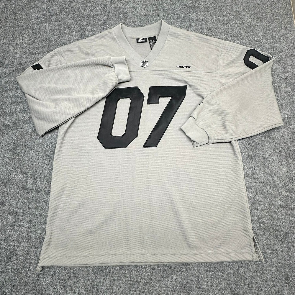 Starter Hockey Jersey Large Silver 07 Mesh Long Sleeve V-Neck Athletic Good